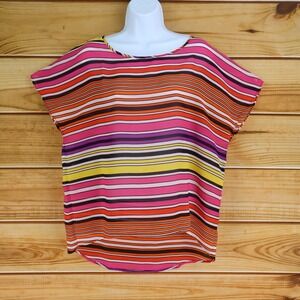 Rafaella Lightweight Blouse Womens Sz L Multicolor Striped 100% Polyester‎ Sheer